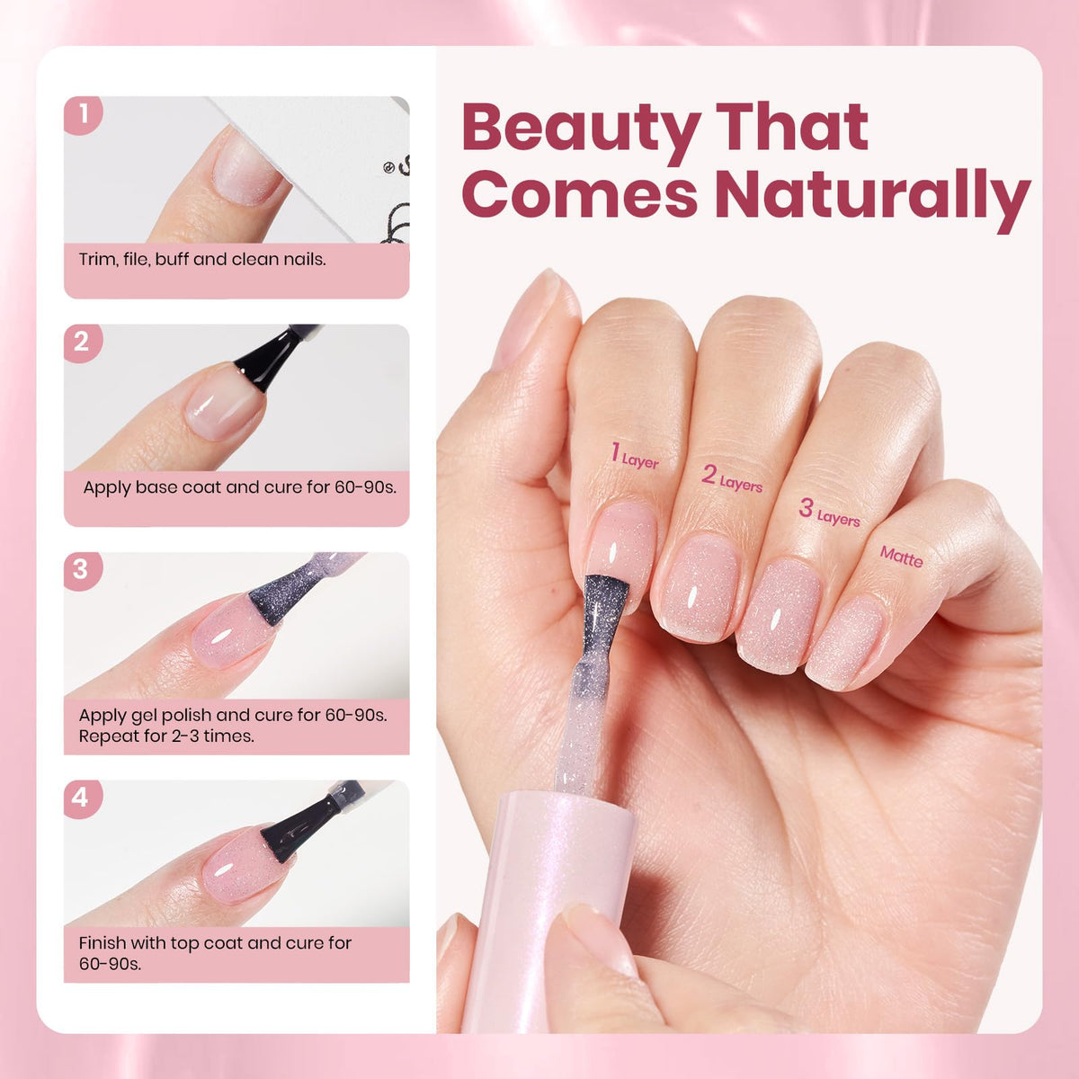 Vernis Gel Pailleté Rose Beetles avec accessoires de manucure