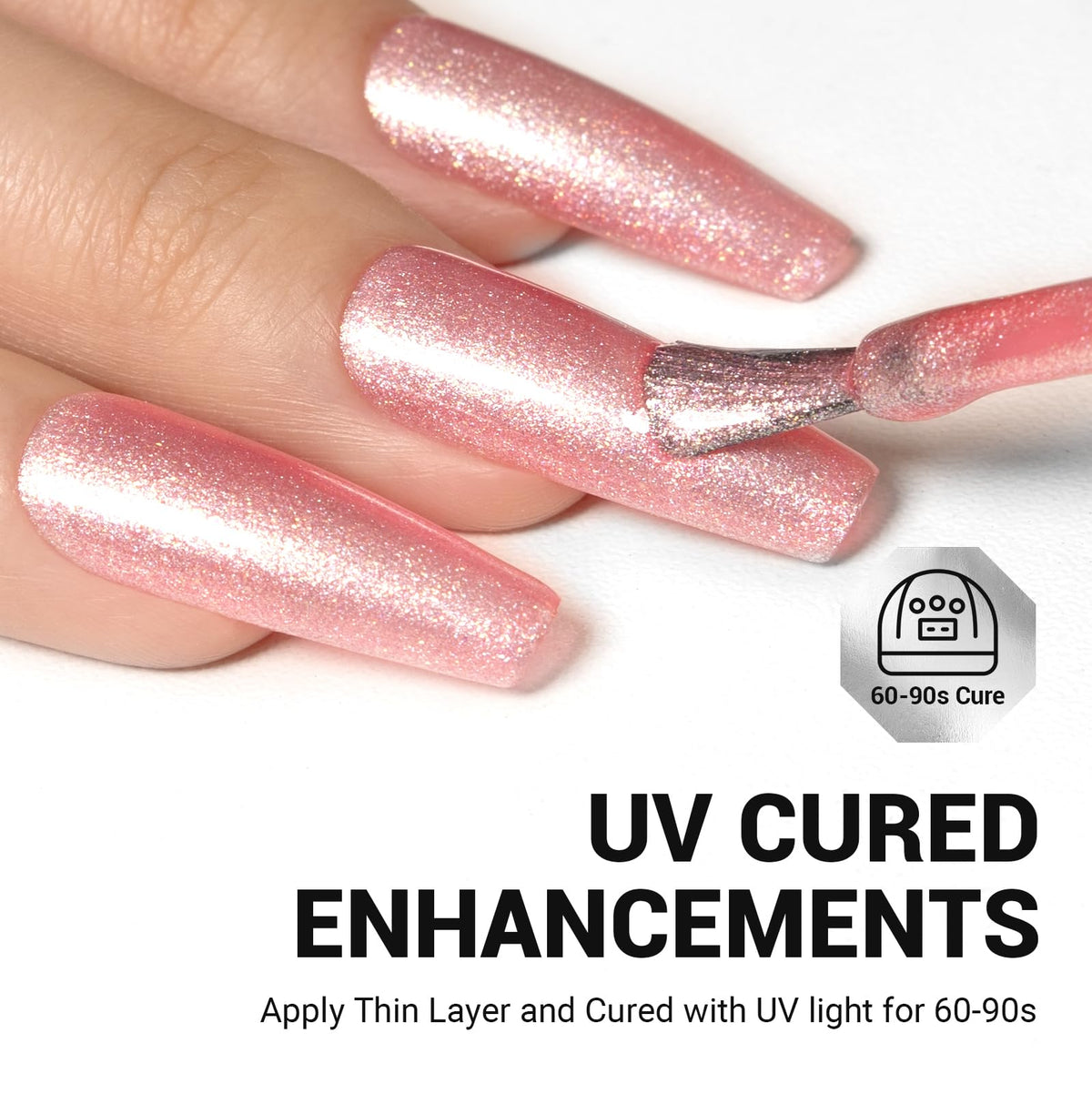 Vernis gel pailleté rose MelodySusie sous lampe UV