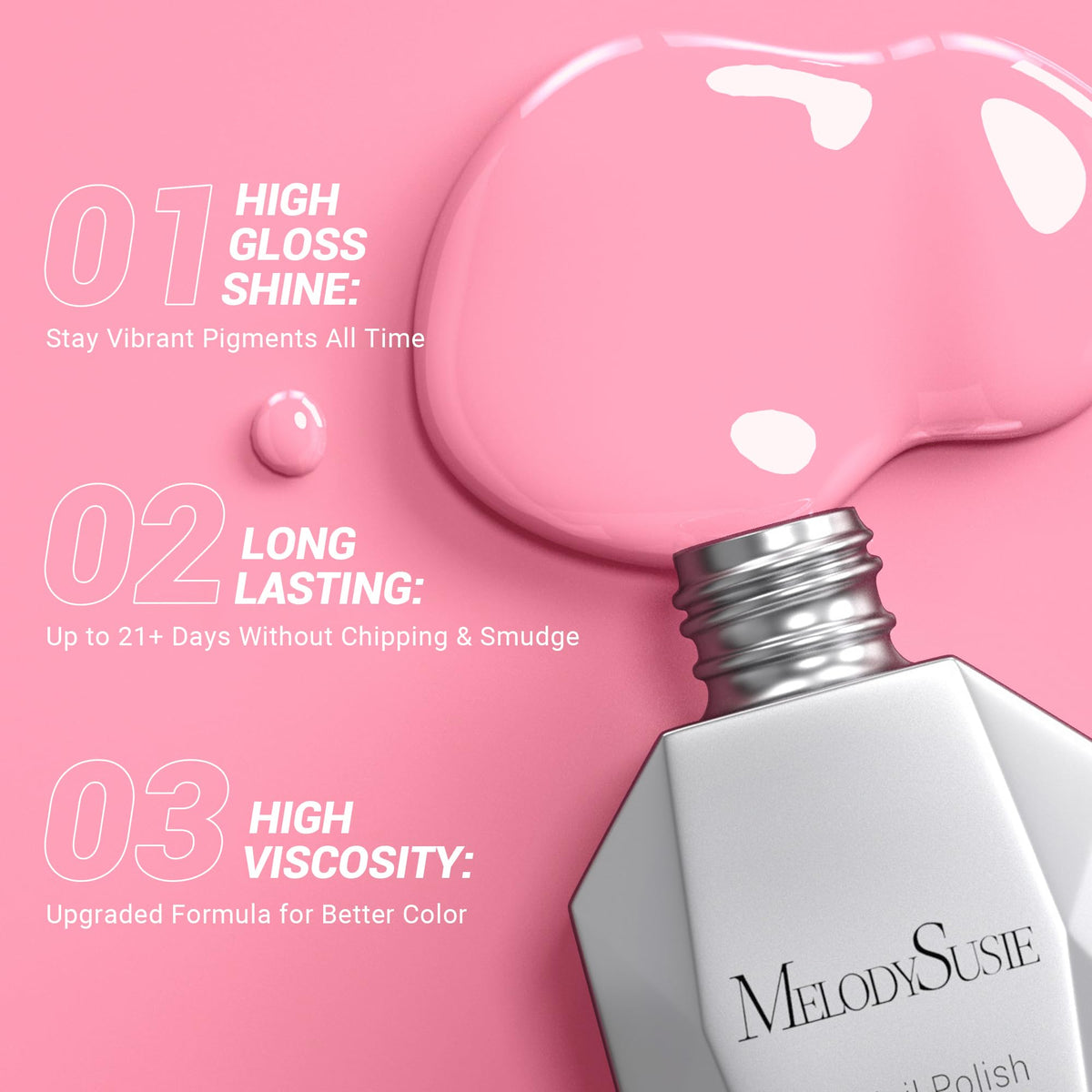 Vernis gel rose bonbon MelodySusie avec pinceau ergonomique