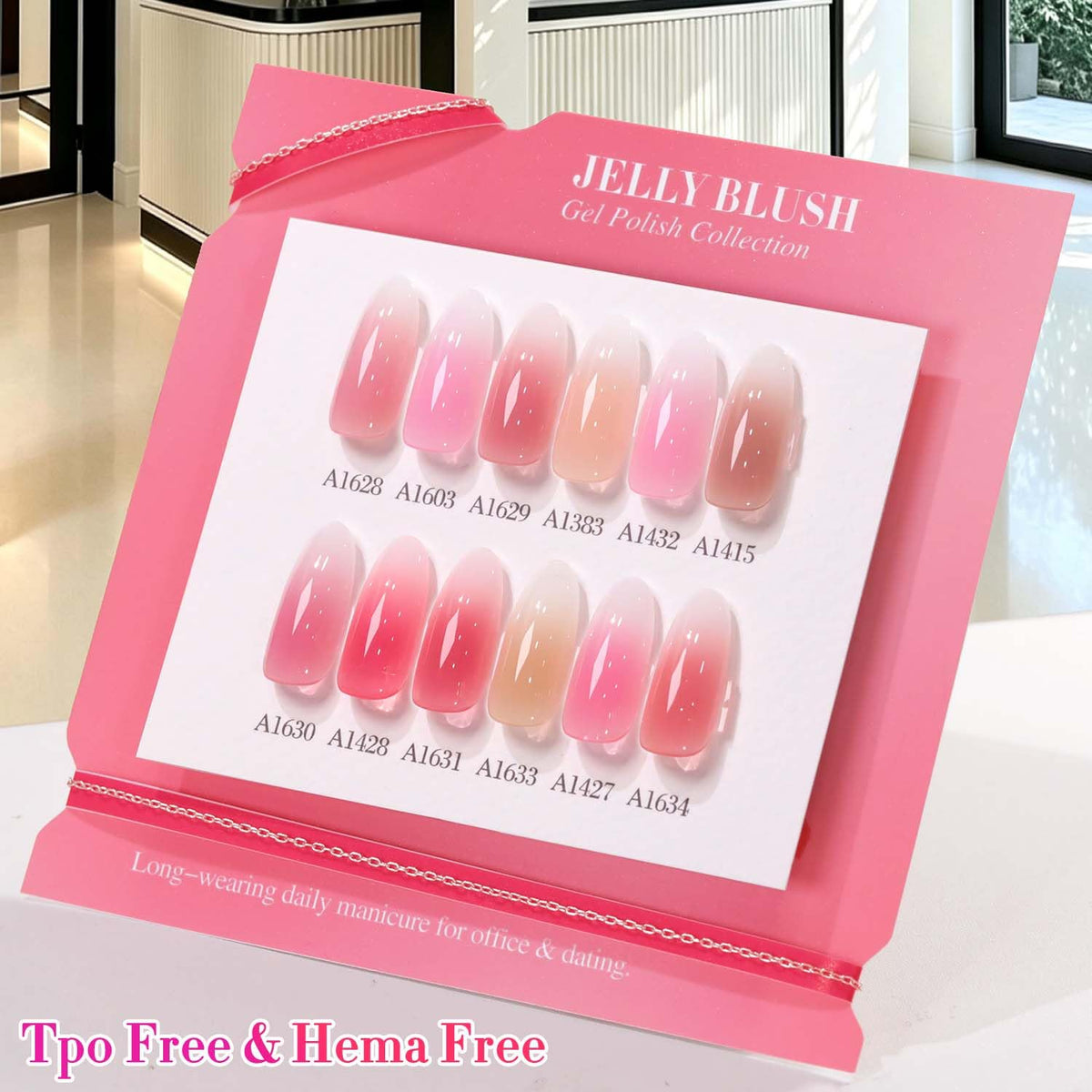 Vernis gel rose de Double Rhythm sur des ongles manucurés