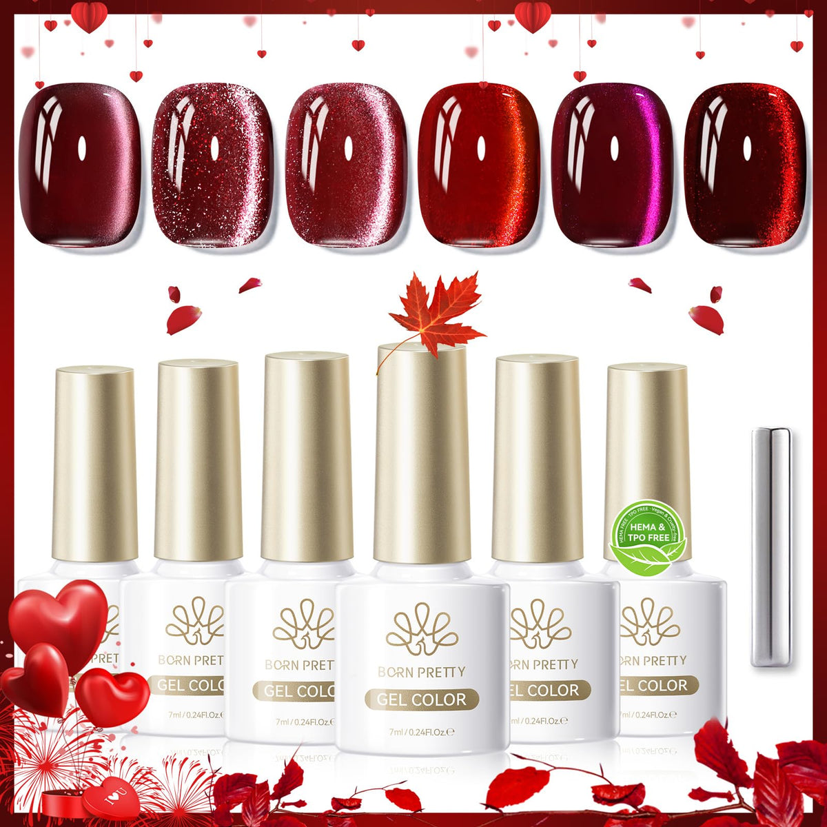 Vernis gel rouge avec éclat, présentation artistique