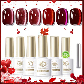 Vernis gel rouge avec éclat, présentation artistique
