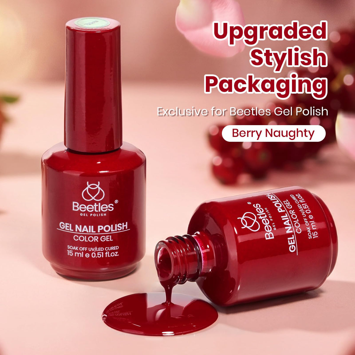 Vernis gel rouge Berry Naughty sur une table de manucure