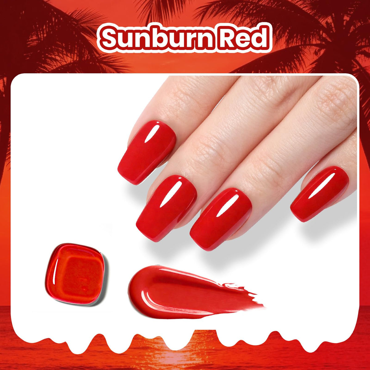 Vernis gel rouge Sunburn Red avec application sur un ongle