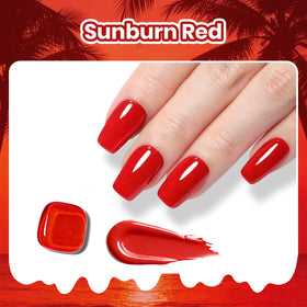 Vernis gel rouge Sunburn Red avec application sur un ongle