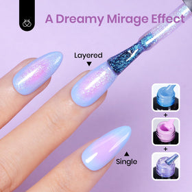 Vernis gel violet Beetles sur une table de manucure