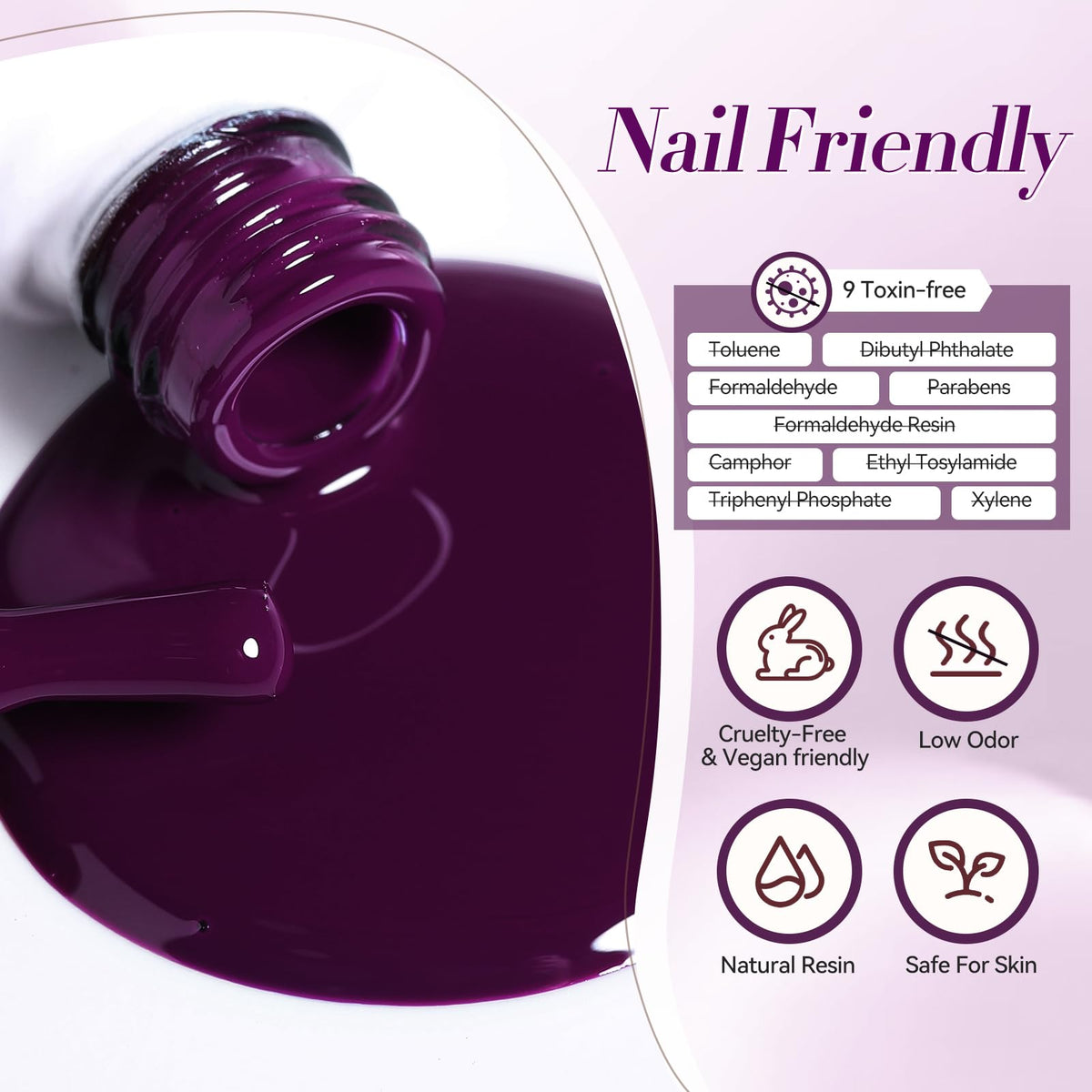 Vernis gel violet pailleté en usage avec lumière UV