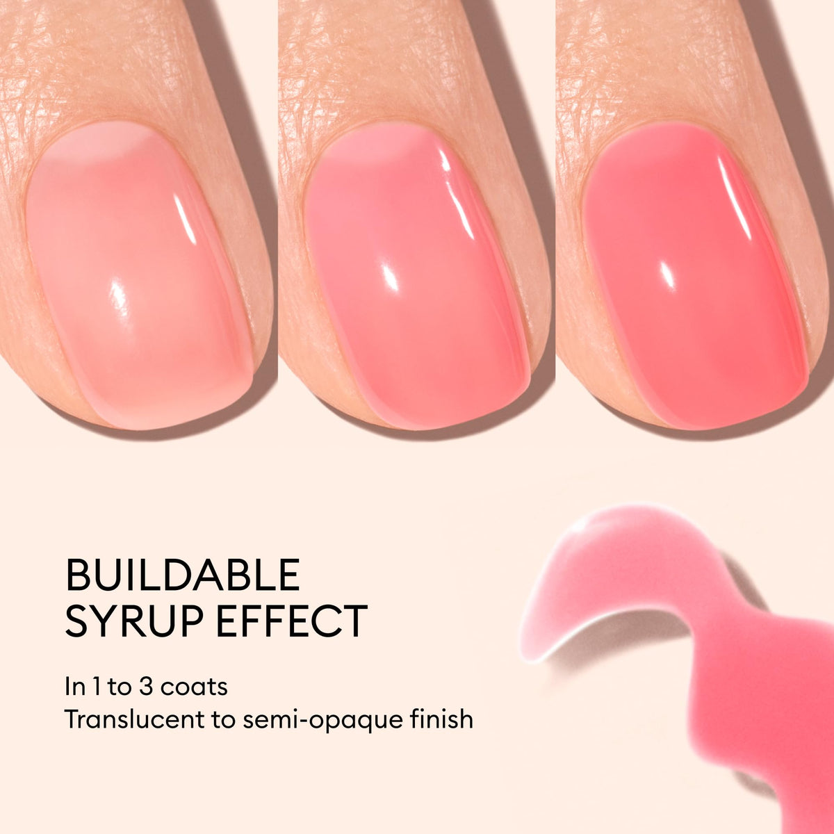 Vernis jelly Manucurist Sugar Plum avec plusieurs couches sur un ongle