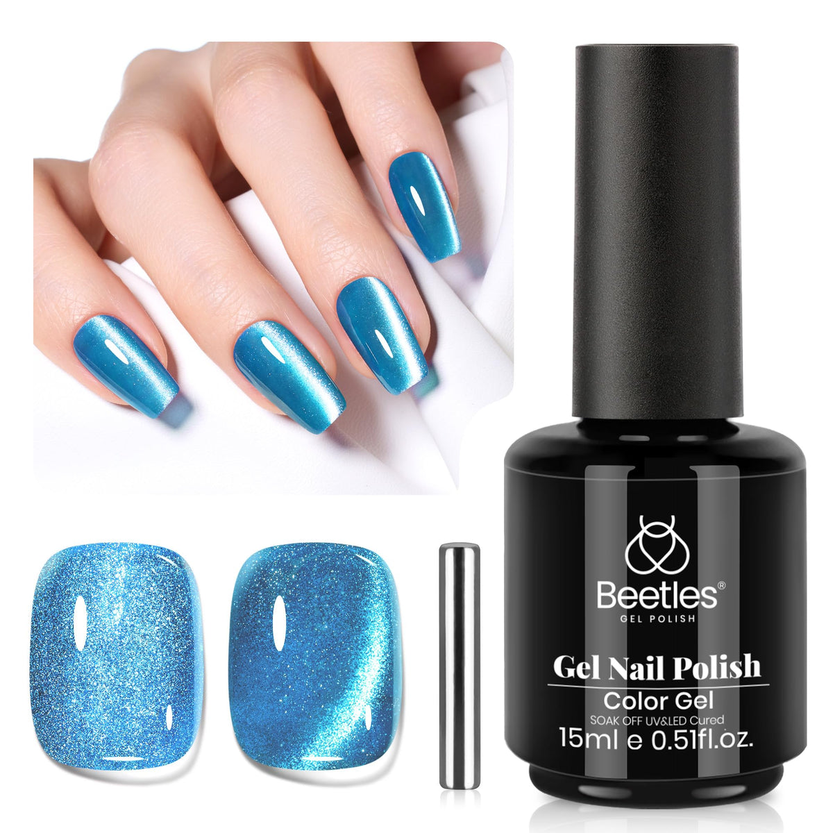 Vernis semi-permanent Beetles Bleu Cat Eye 15ML avant application