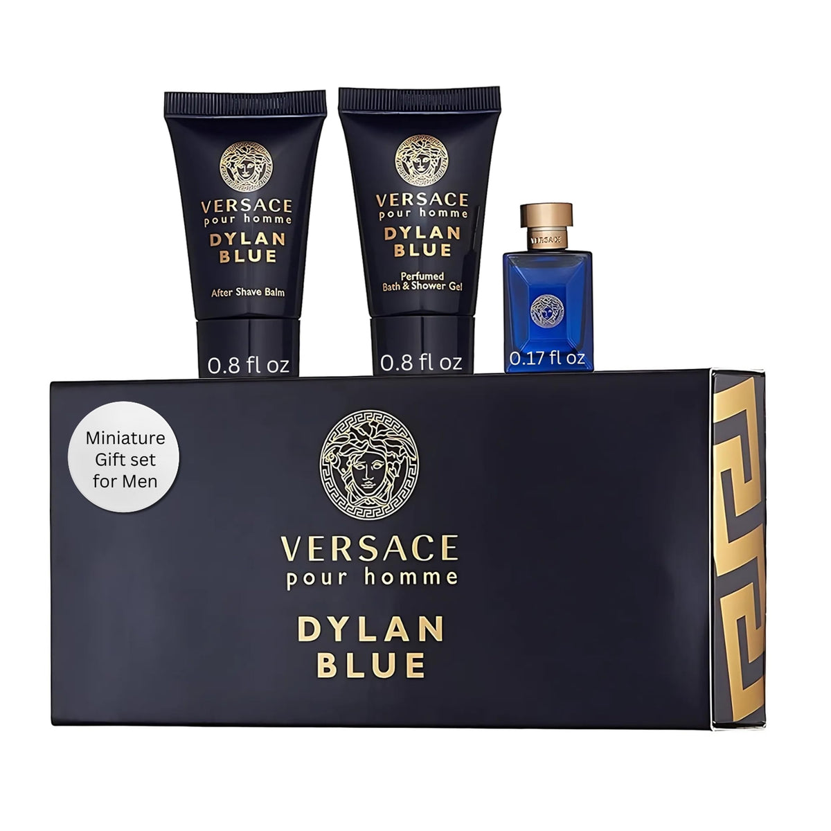 Versace Dylan Blue set miniature avec parfum, baume après-rasage et gel douche