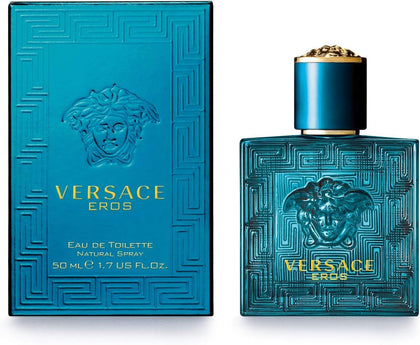 Versace Eros Eau de Toilette Spray 1,7 oz vue avant avec flacon en verre