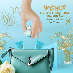 Versace Mini Parfum Trio Dylan Turquoise ensemble sur une table