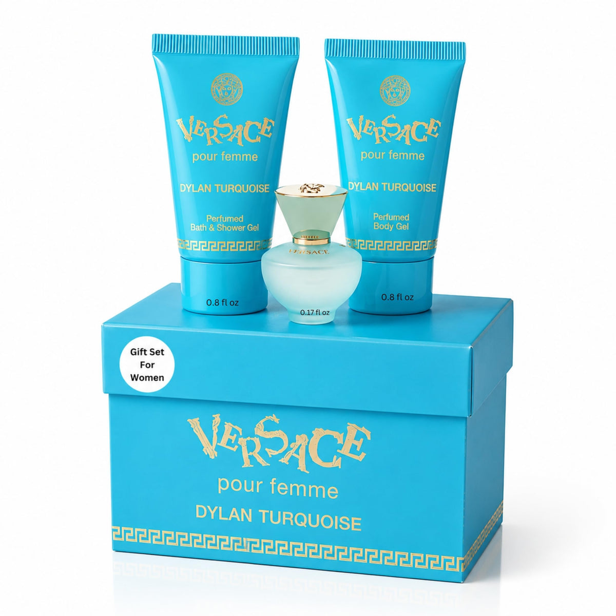 Versace Mini Parfum Trio Dylan Turquoise vue avant avec packaging