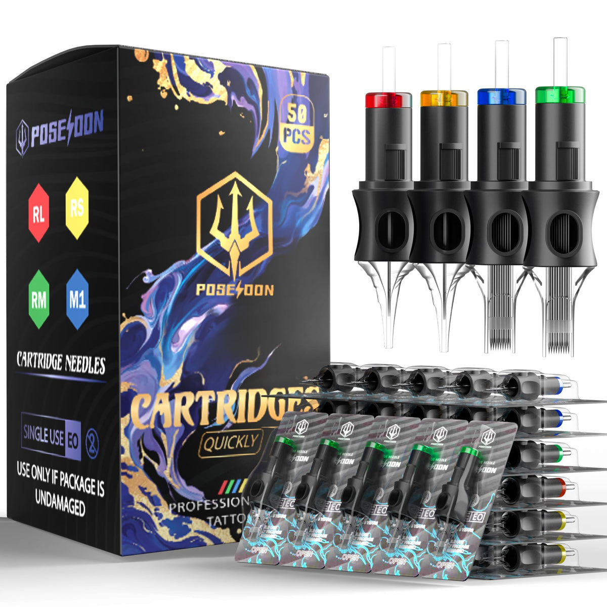 Vidattx Ensemble de 50 aiguilles de tatouage cartridge, tailles variées