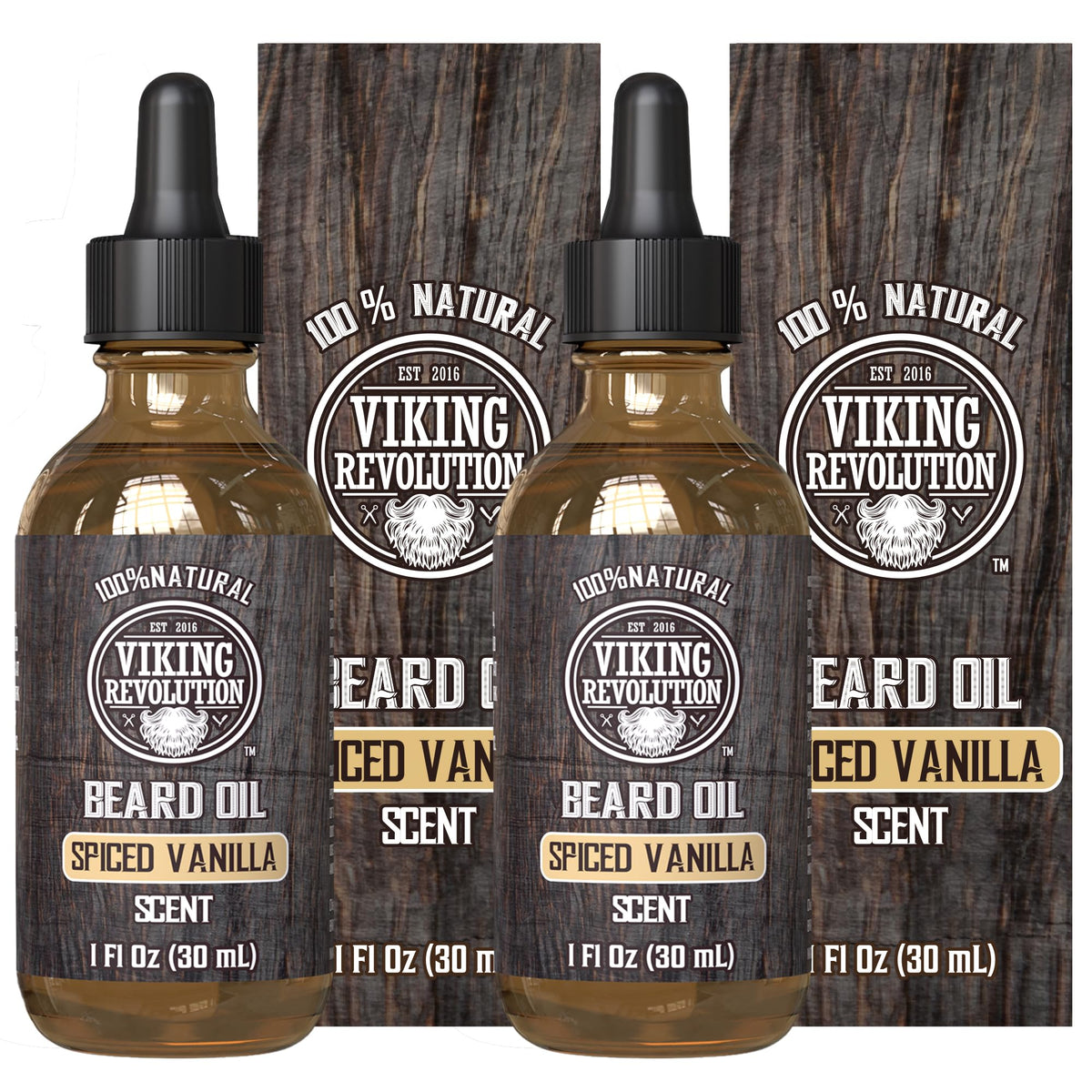 Viking Revolution huile à barbe vanille épicée 2 pack vue de face
