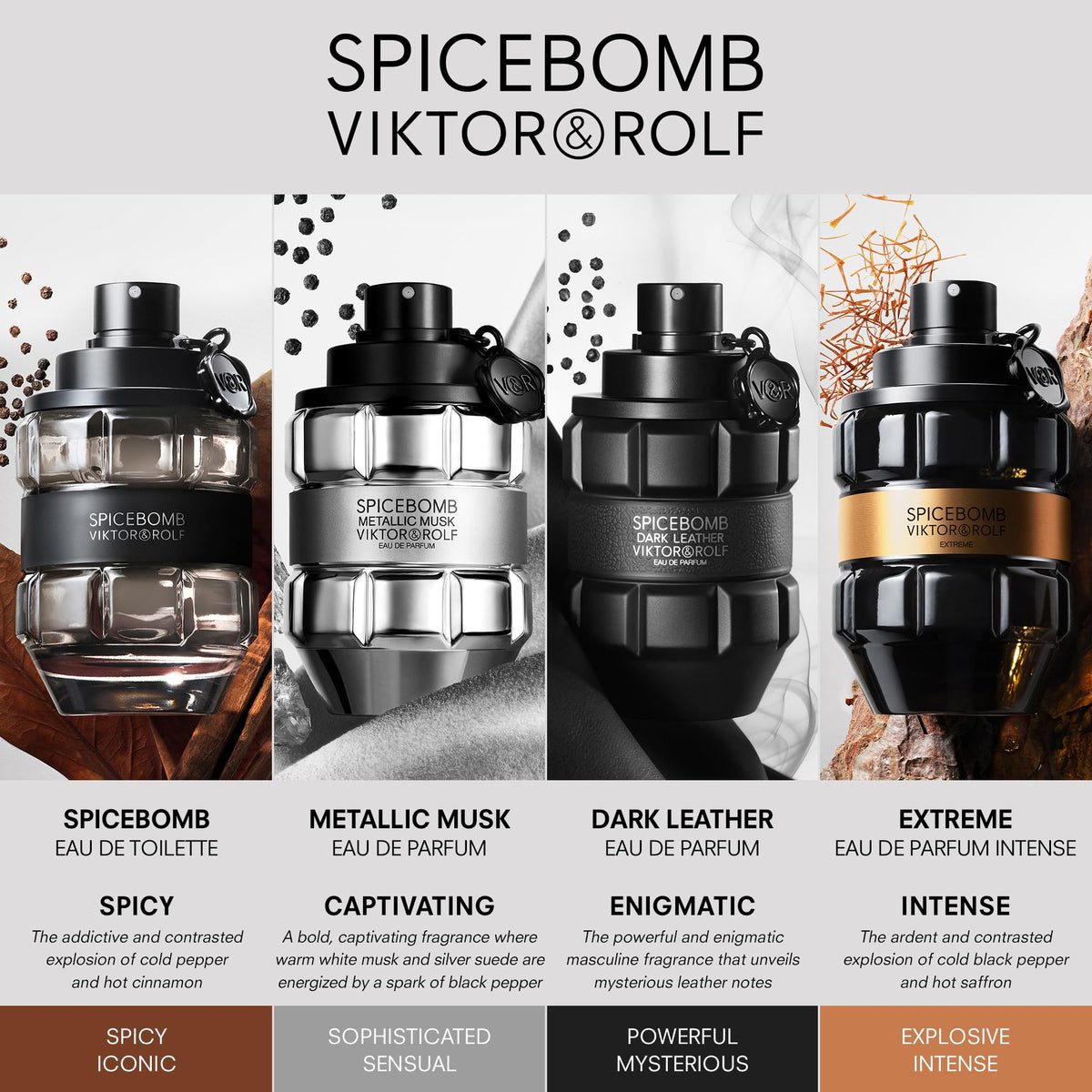 Viktor&Rolf Spicebomb Metallic Musk flacon à côté de produits de beauté