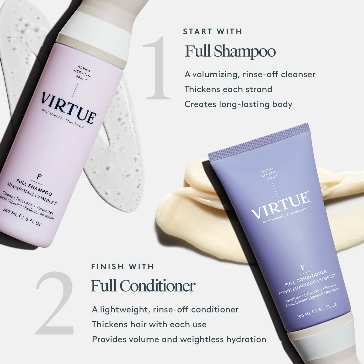 VIRTUE Shampooing Volumisant en utilisation sur cheveux