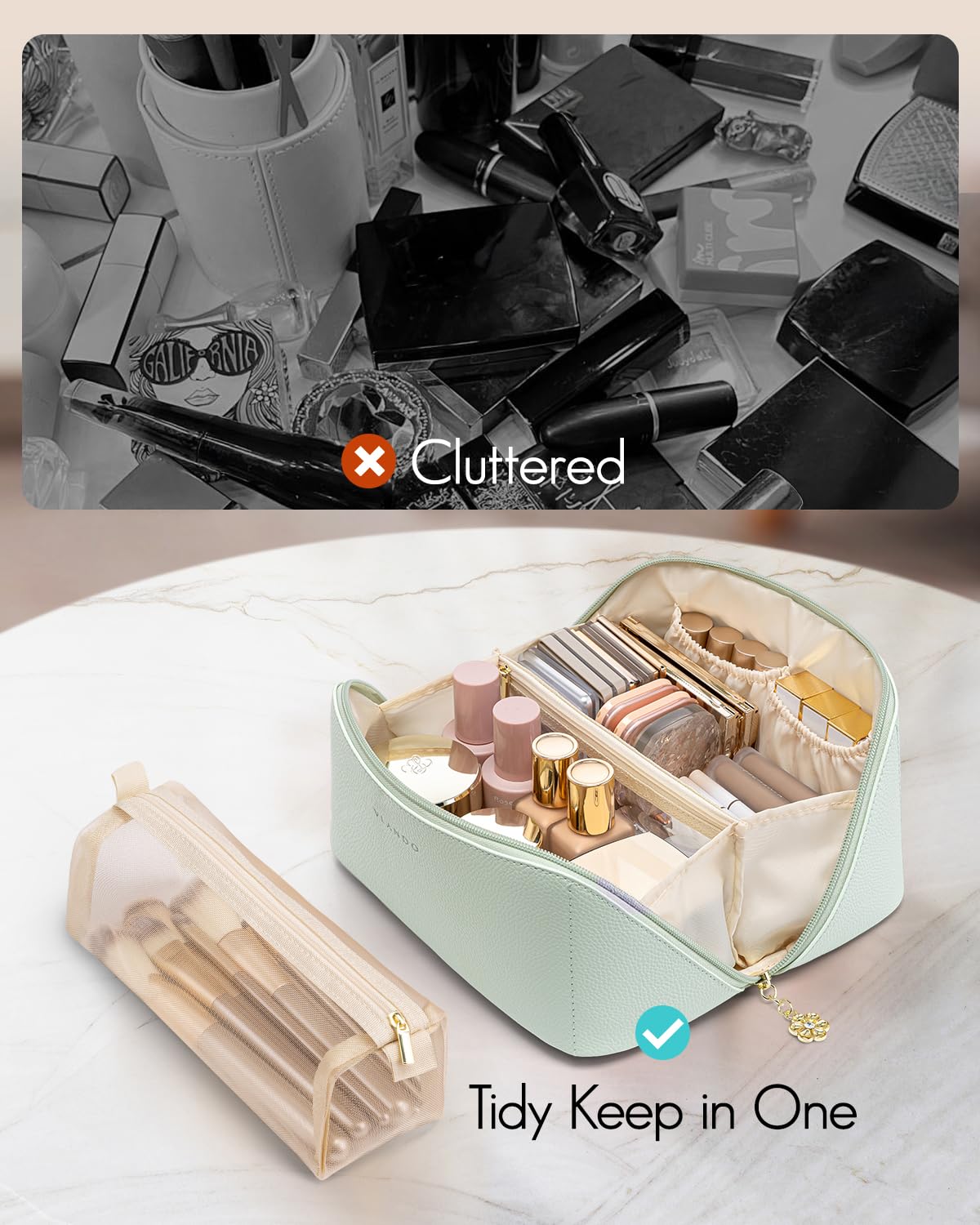 VLANDO trousse de maquillage avec pinceaux et cosmétiques à l'intérieur