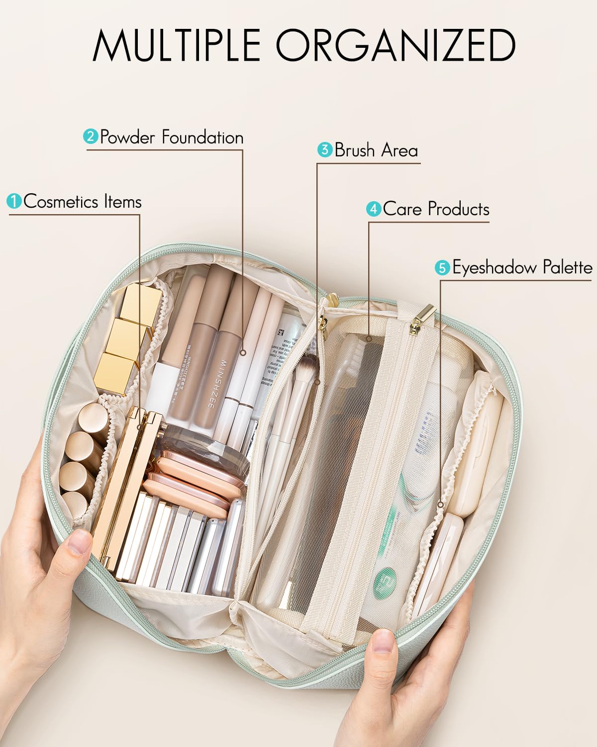 VLANDO trousse de maquillage avec poignée robuste en situation de voyage