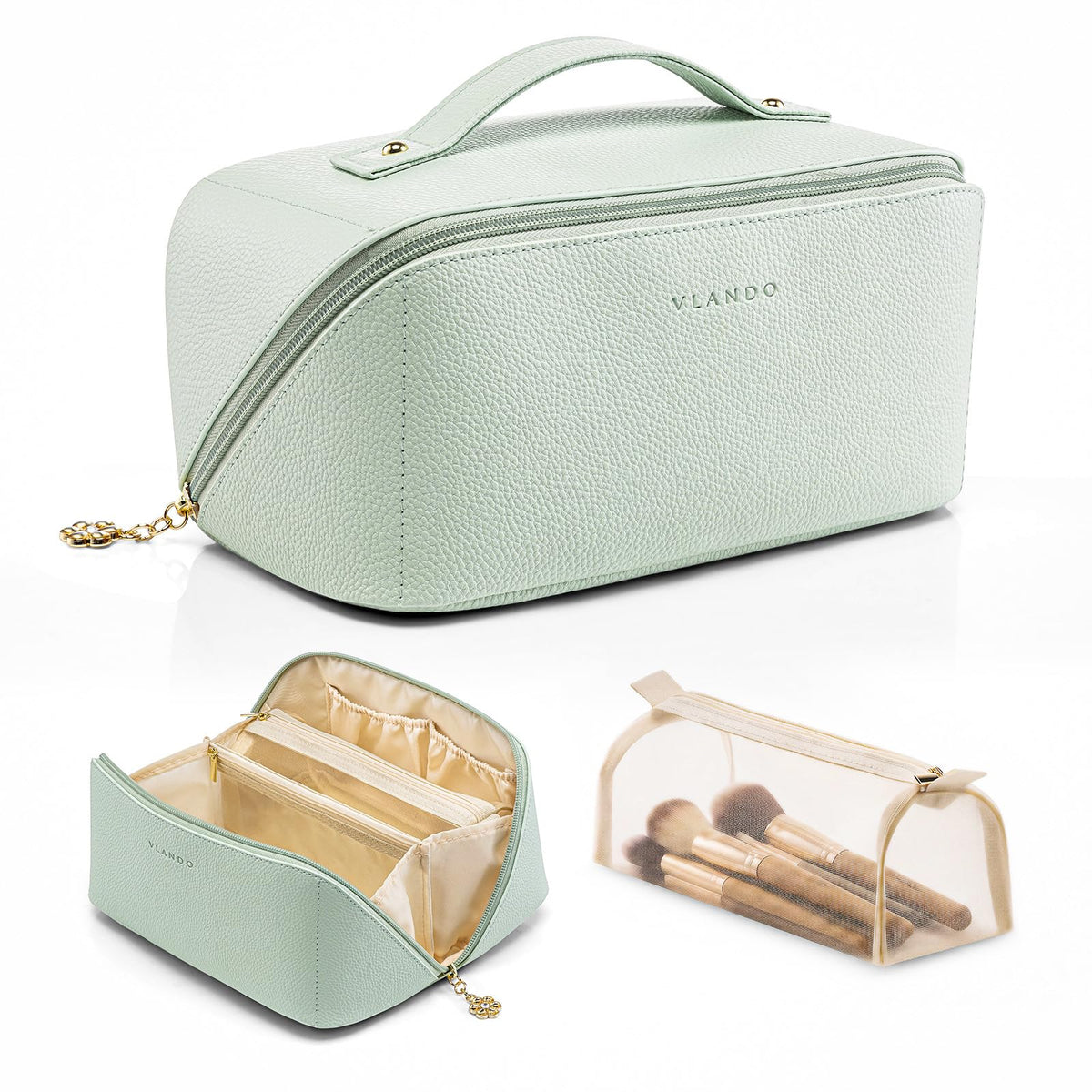 VLANDO trousse de maquillage couleur menthe vue avant avec fermeture éclair