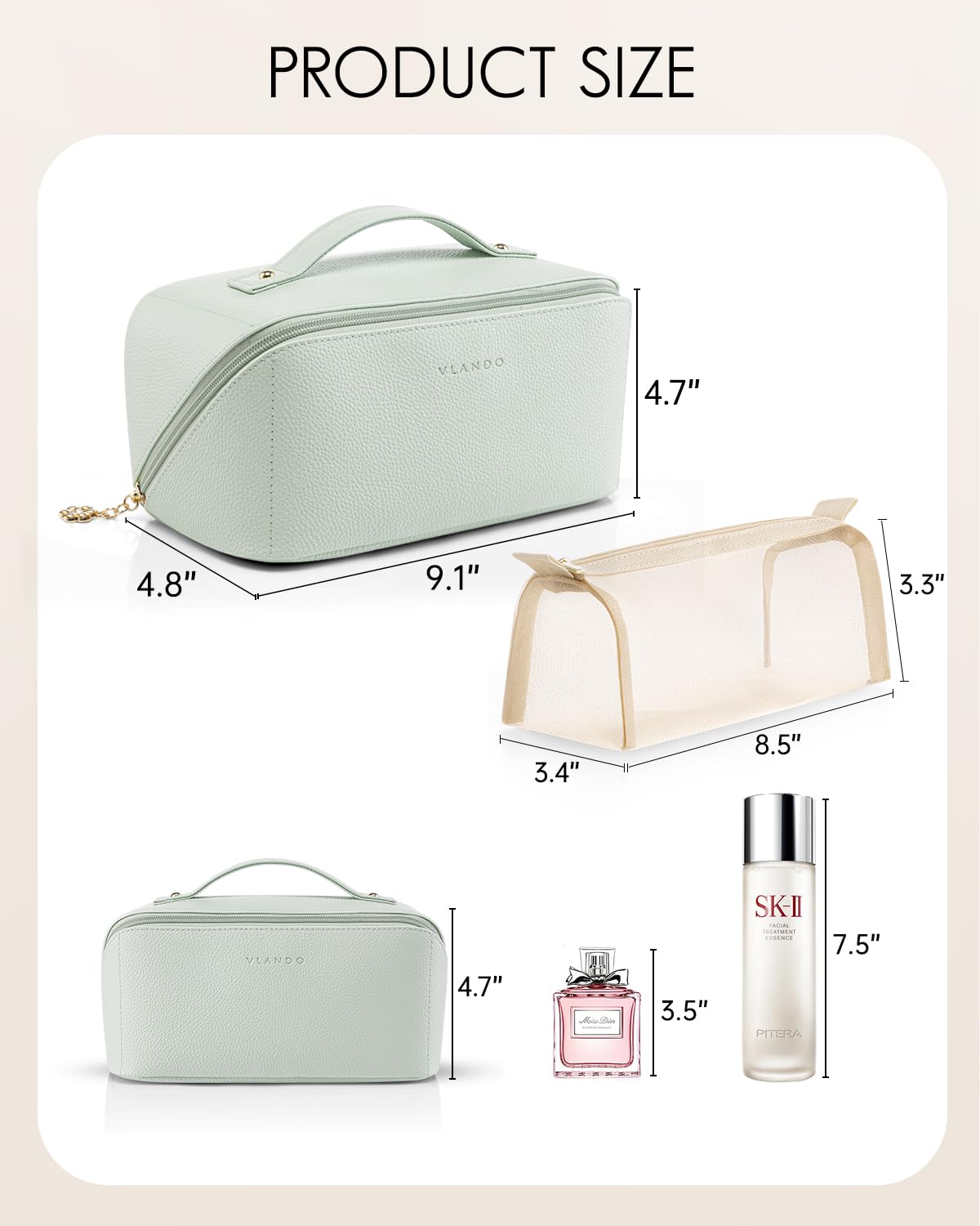 VLANDO trousse de maquillage vue arrière avec fermeture éclair