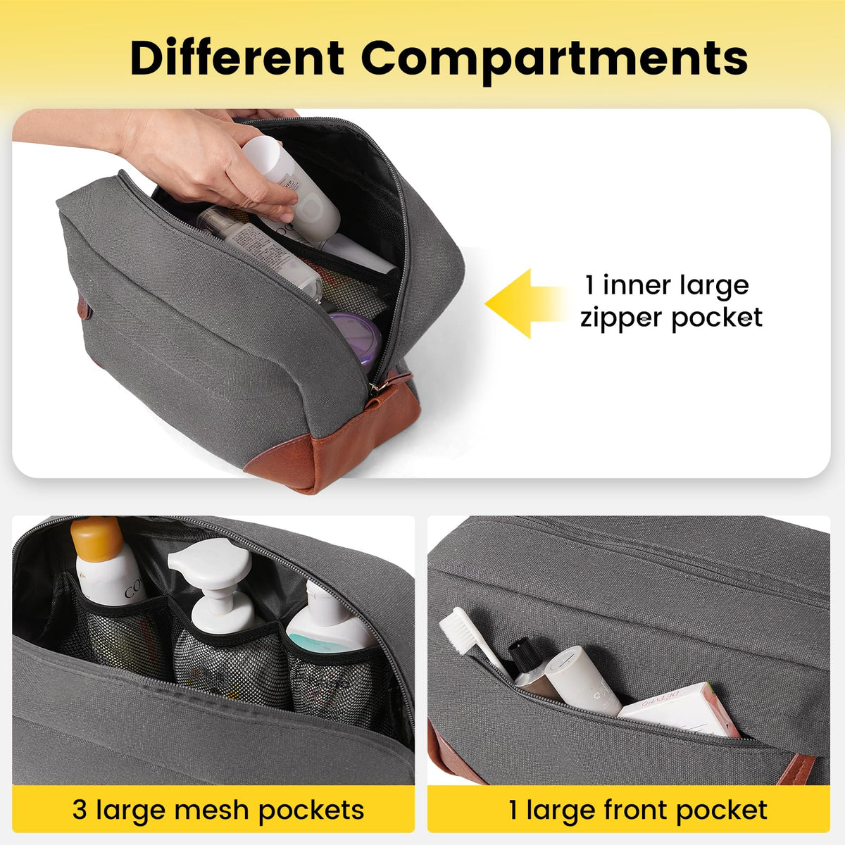 Vorspack trousse de toilette en toile grise avec poche zippée