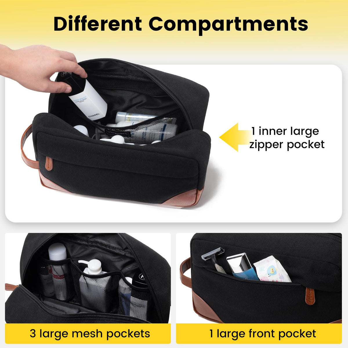 Vorspack trousse de toilette noire avec poignée en cuir