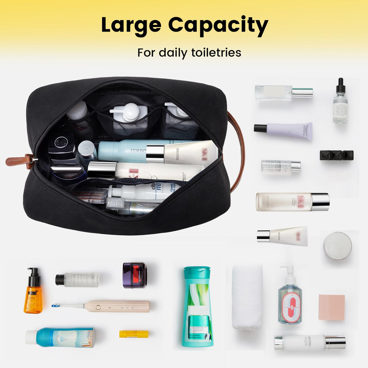 Vorspack trousse de toilette noire sur une table