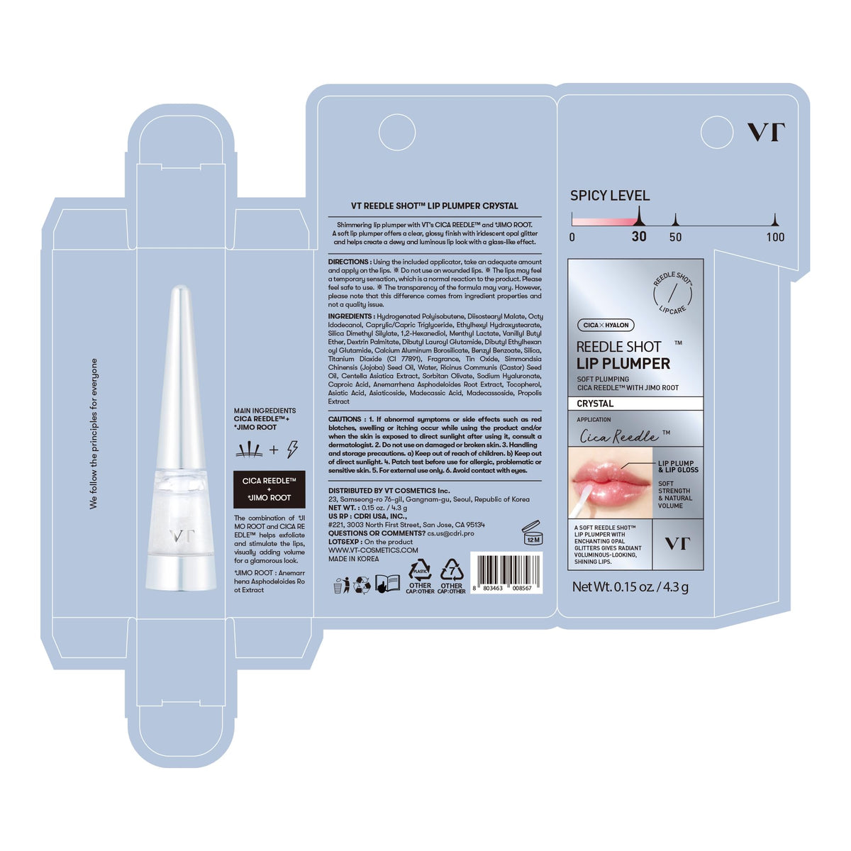 VT COSMETICS Reedle Shot Lip Plumper Crystal application sur des lèvres