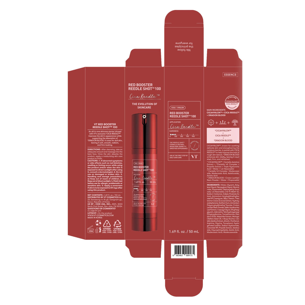 VT COSMETICS Sérum Red support Reedle Shot 50ml sur fond neutre