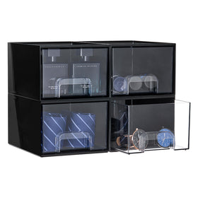 Vtopmart organisateur noir empilable vue avant avec tiroirs transparents