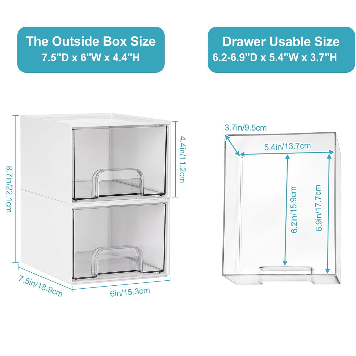 Vtopmart tiroir de rangement empilable blanc avec objets organisés