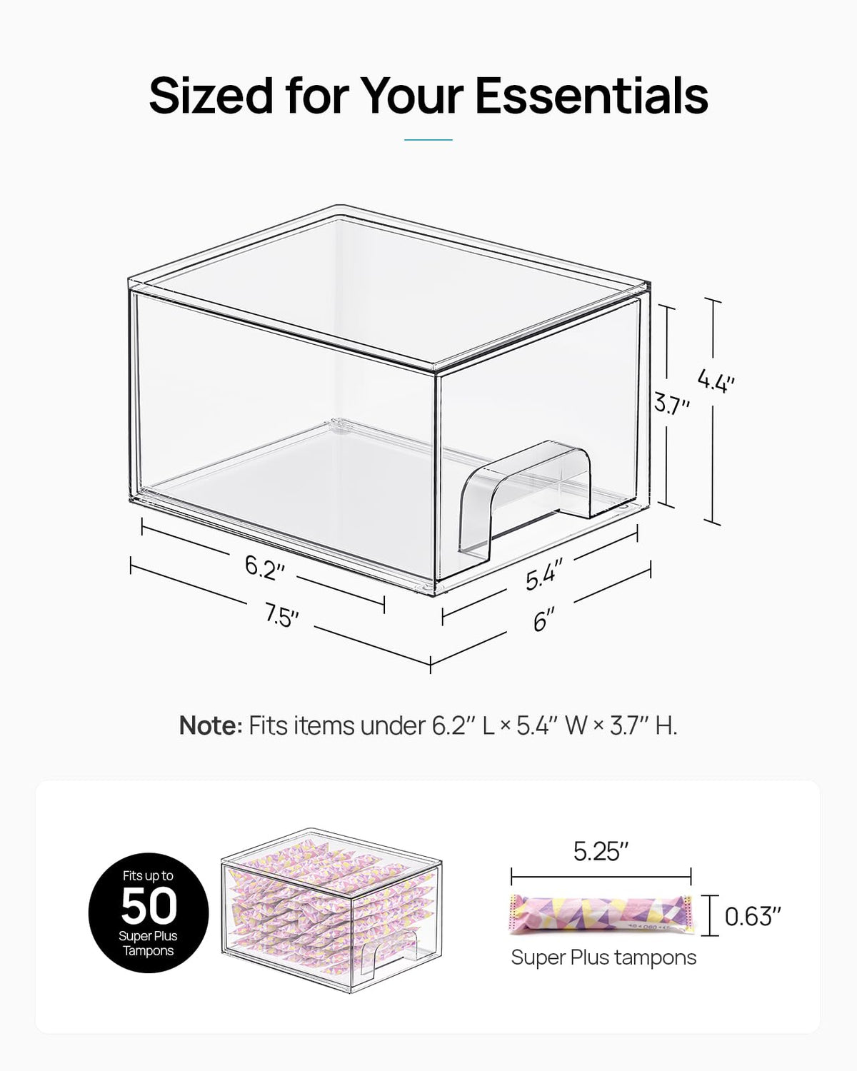 Vtopmart tiroirs de rangement clairs empilables côté avec poignées