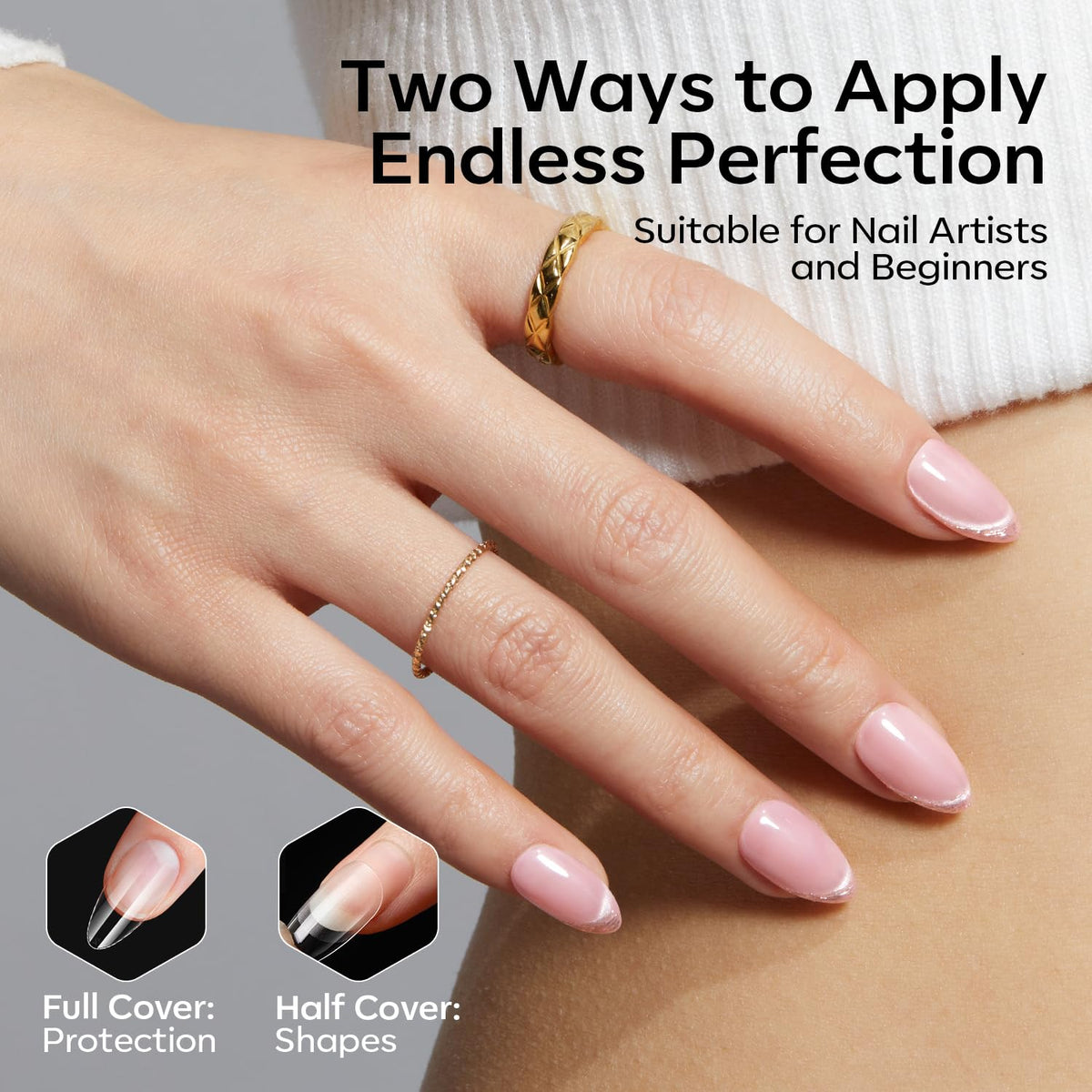 Vue aérienne des tips d'ongles en amande modelones