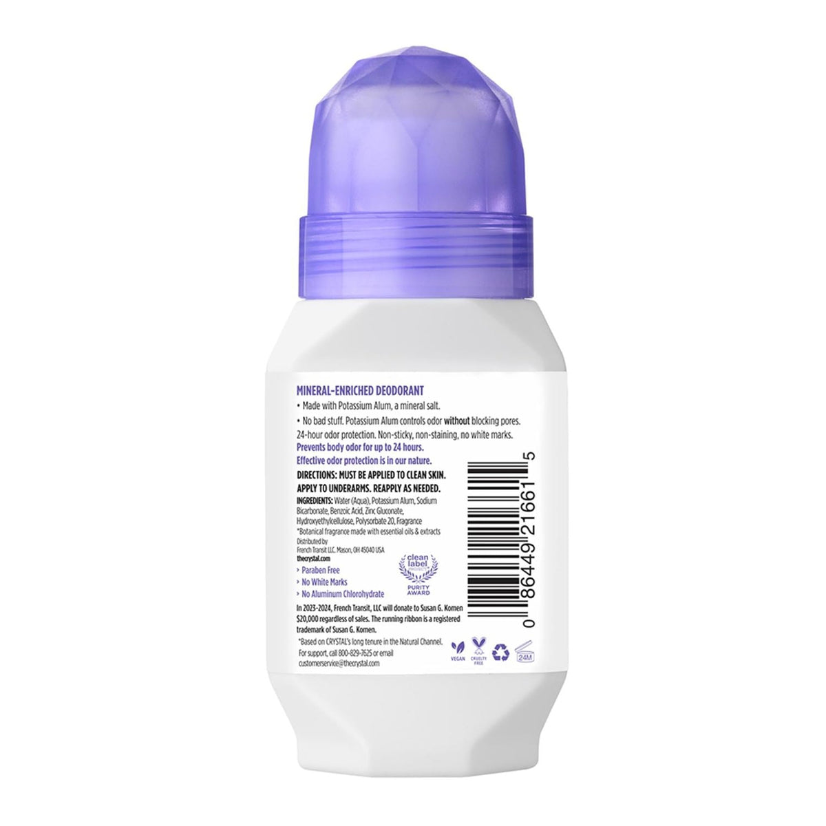Vue arrière de l'emballage du déodorant minéral Crystal Essence
