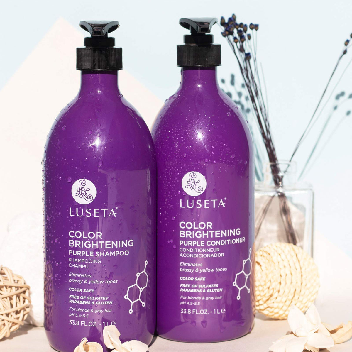 Vue arrière de l'ensemble shampooing et après-shampooing L LUSETA