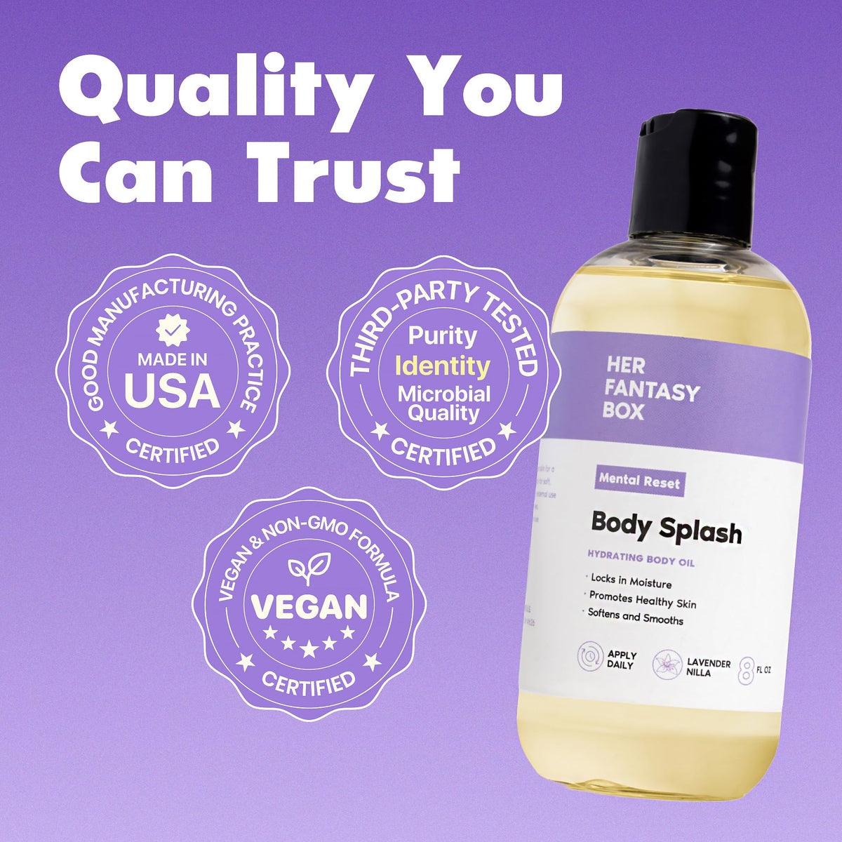 Vue arrière de l'huile parfumée Body Splash Her Fantasy Box