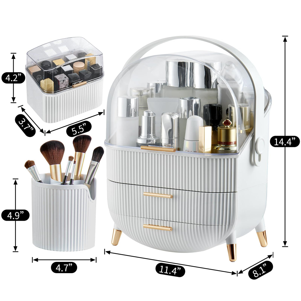 Vue arrière de l'organisateur de maquillage CANITORON avec couvercle transparent