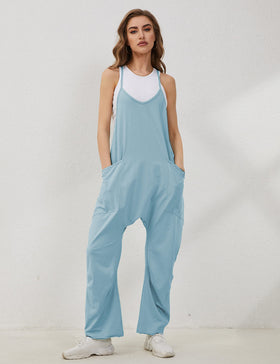 Vue arrière de la combinaison harem femme Lentta en bleu clair