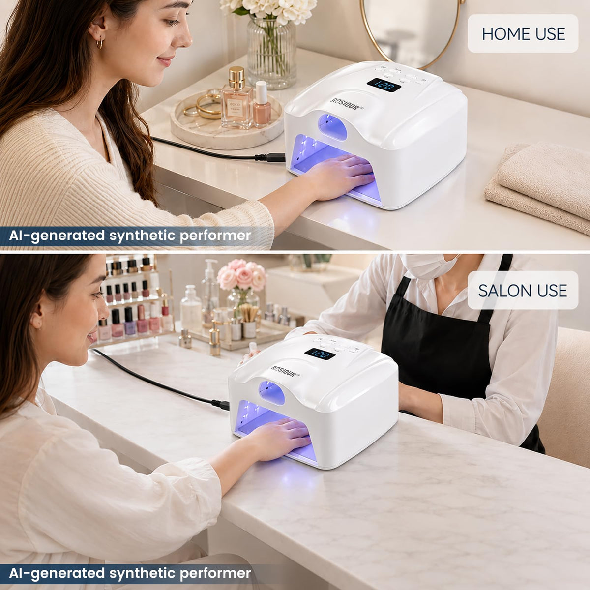 Vue arrière de la lampe à ongles UV Rosiour