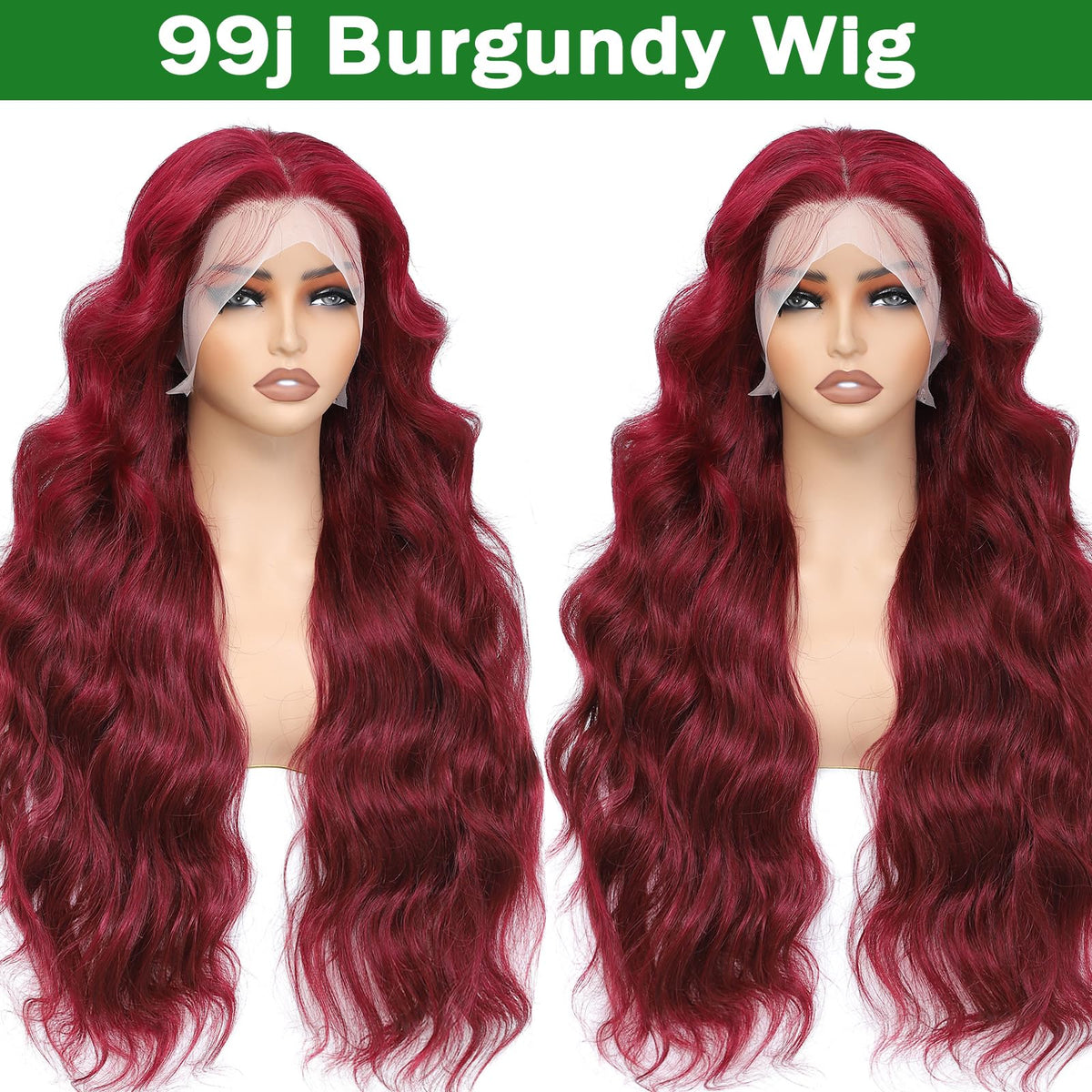 Vue arrière de la perruque lace front 99J Bordeaux