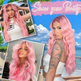 Vue arrière de la perruque rose longue AISI HAIR