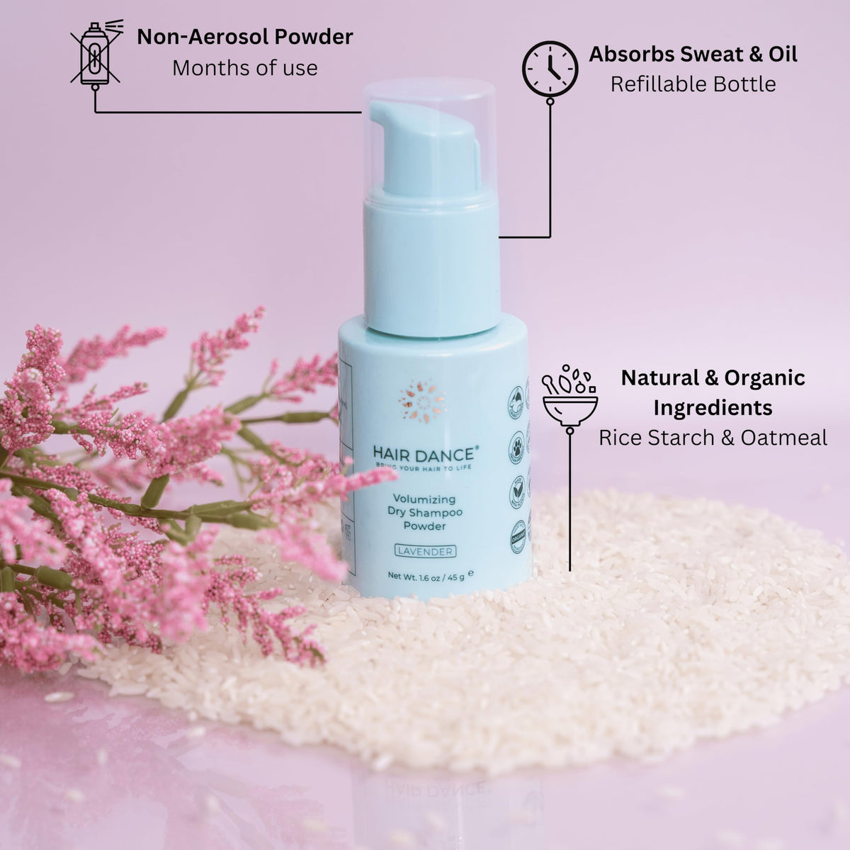 Vue arrière de la poudre de shampooing sec Hair Dance 109g
