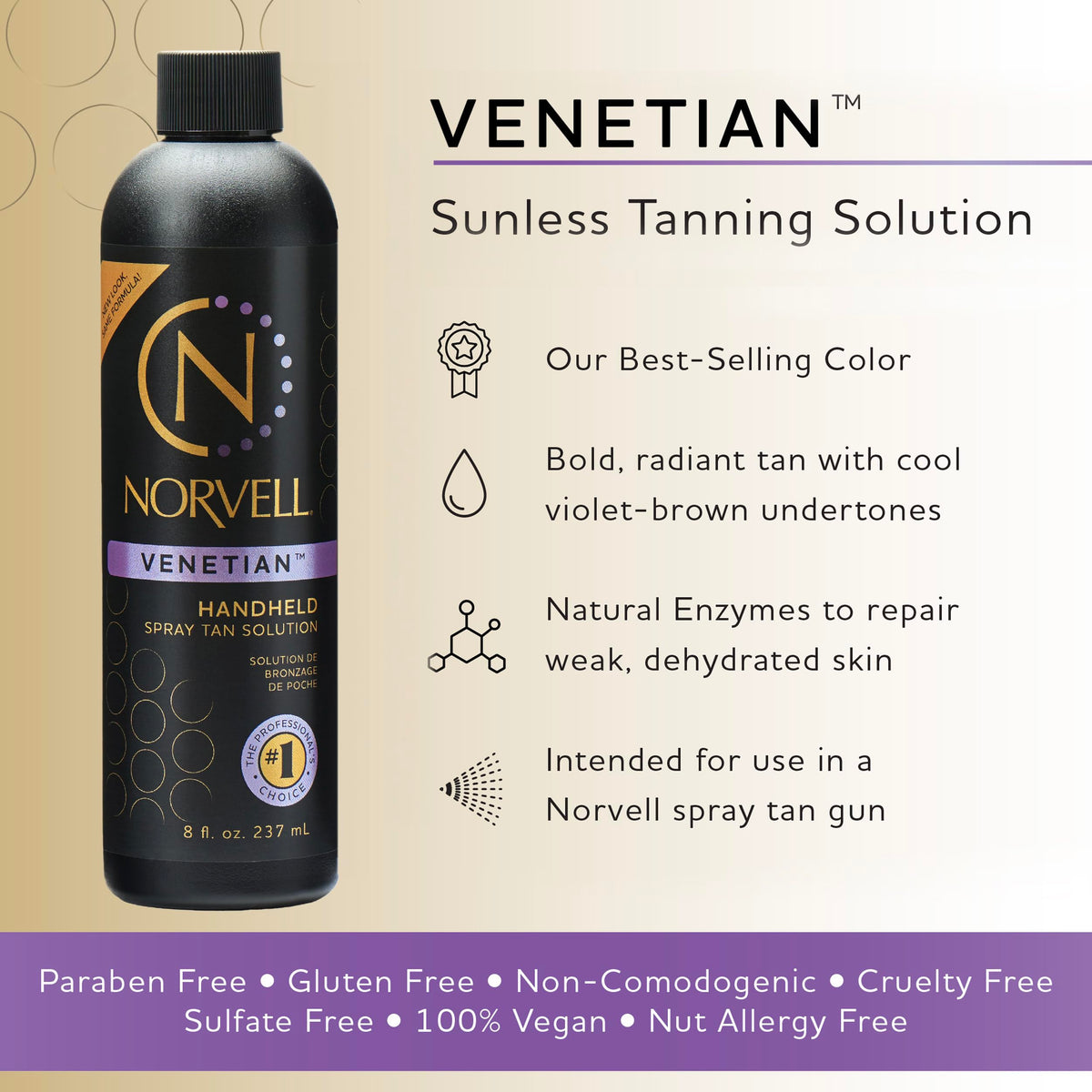 Vue arrière de Norvell Spray Tan Solution avec informations sur le produit