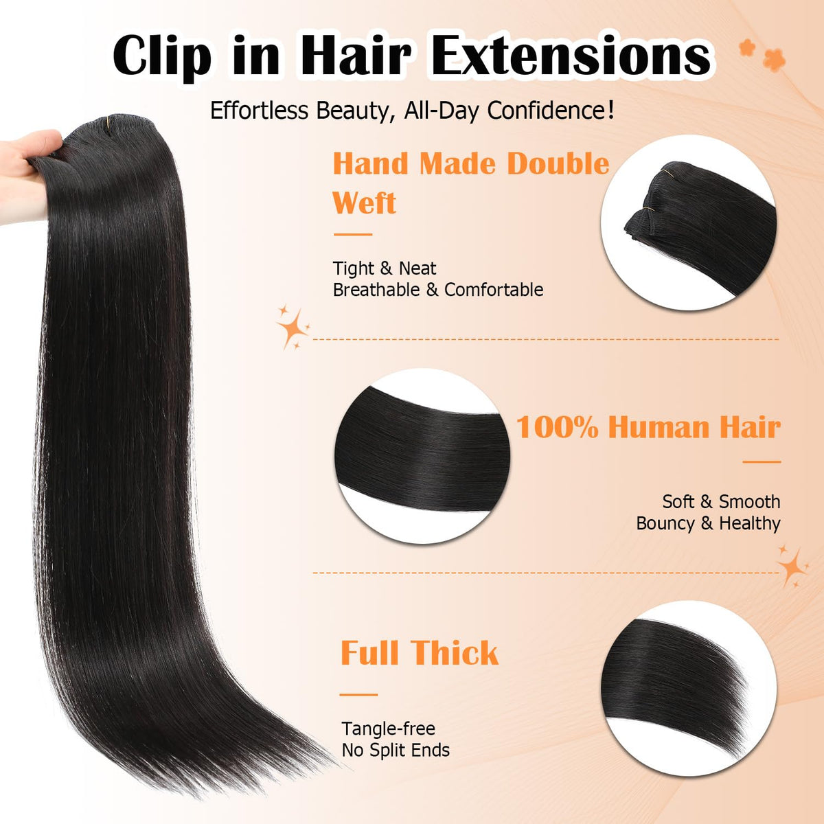 Vue arrière des extensions capillaires moucyo en cheveux humains