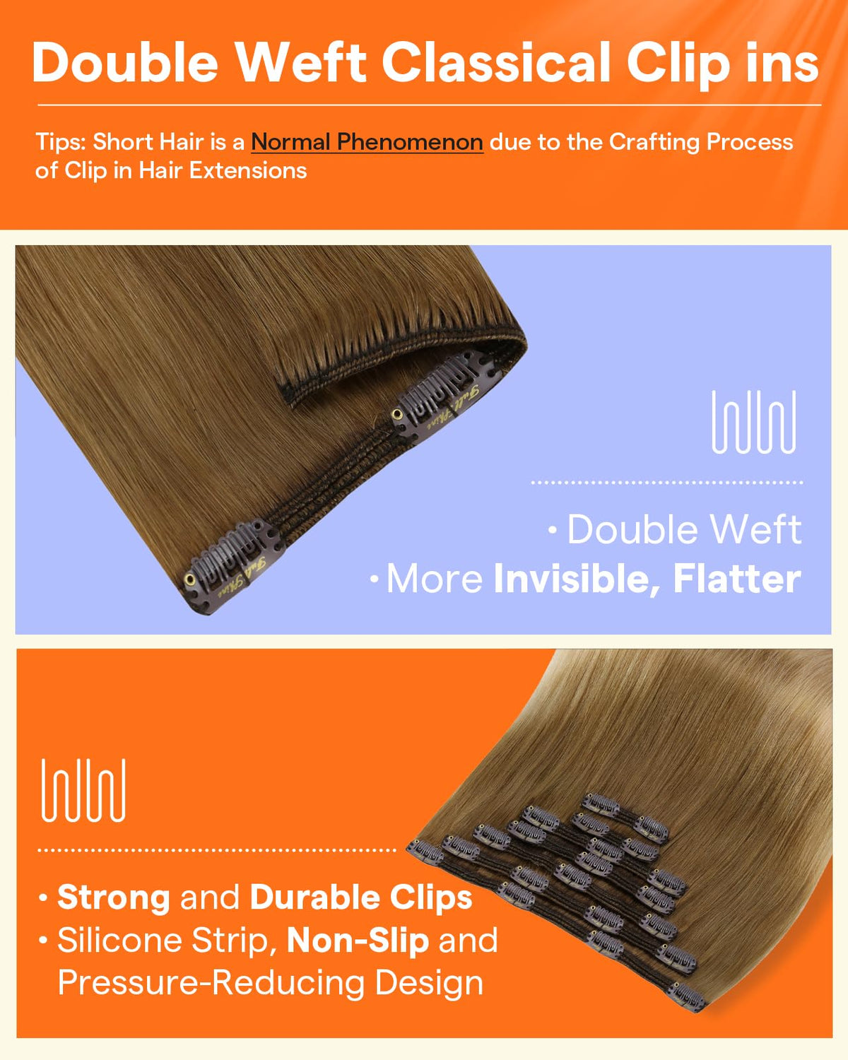 Vue arrière des extensions cheveux clip in châtain blond