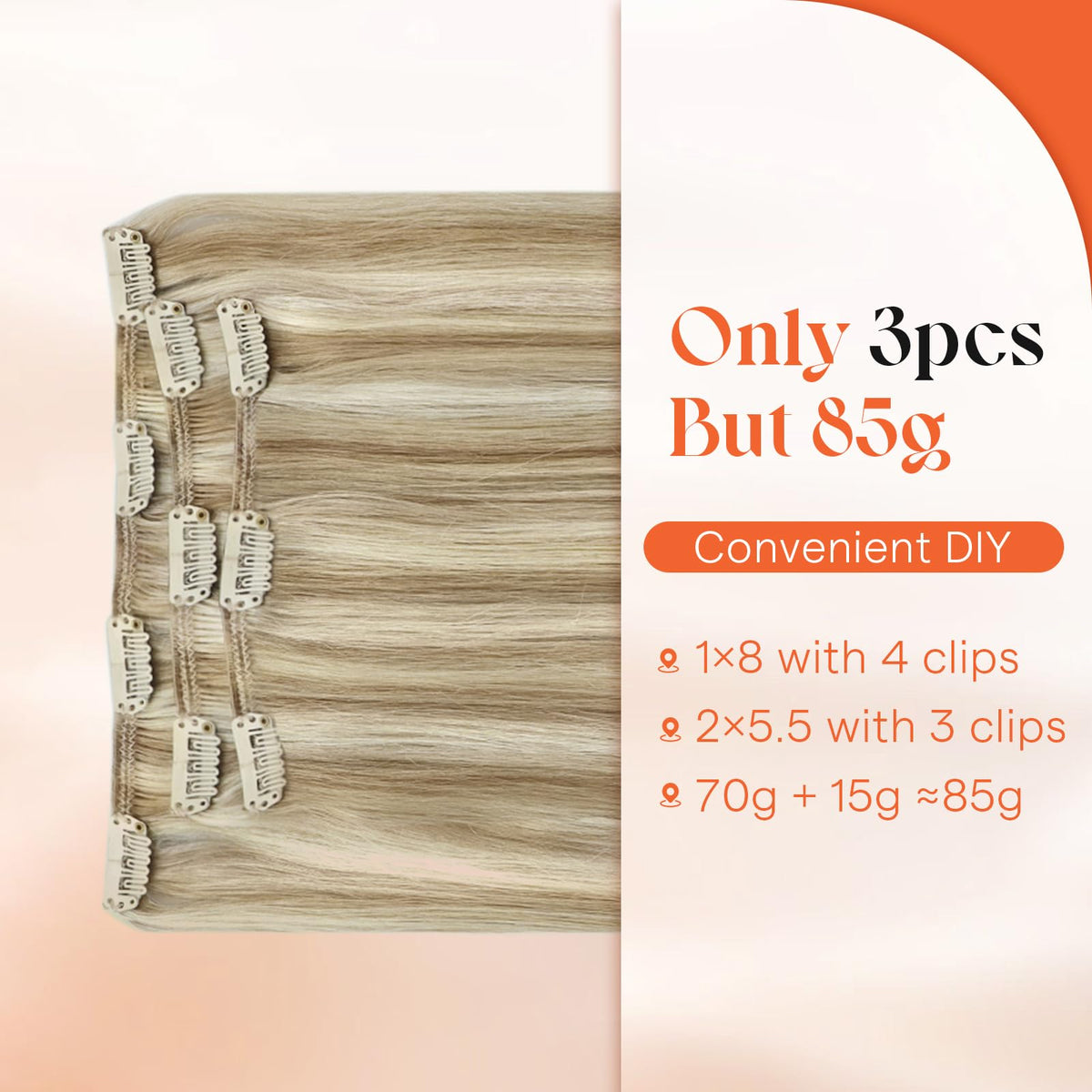Vue arrière des extensions clip-in Sunny Hair, 14 pouces