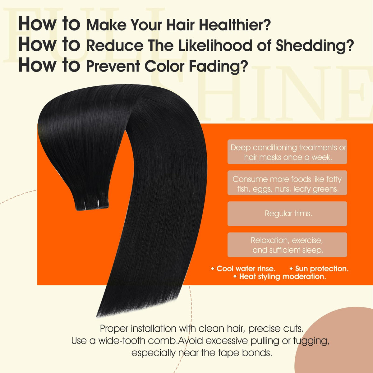 Vue arrière des extensions de cheveux Full Shine
