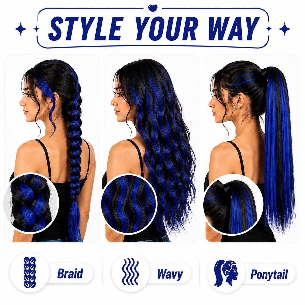 Vue arrière des extensions de cheveux RINBOOOL avec clip