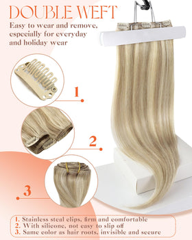 Vue arrière des extensions Sunny Hair en cheveux blonds